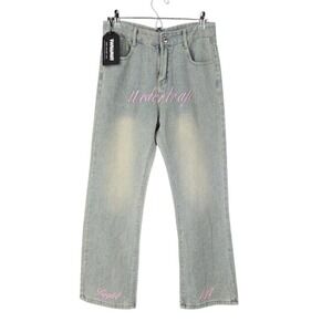 Twillmkt Men Embroidered Light Wash Straight Leg Jeans 30x28 Streetwear NWT